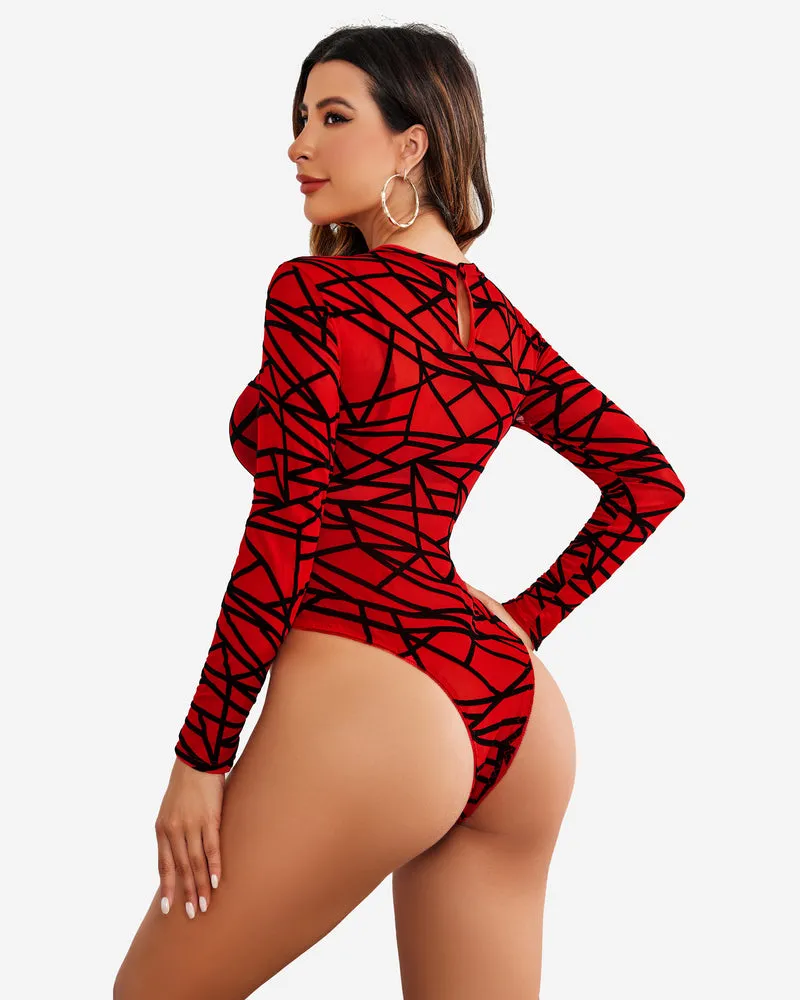 Mesh Snap Crotch Sheer Bodysuit