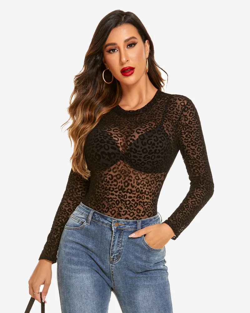 Mesh Snap Crotch Sheer Bodysuit