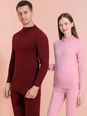 Mid Collar Fleece Thermal Underwear Couple Pajama Set