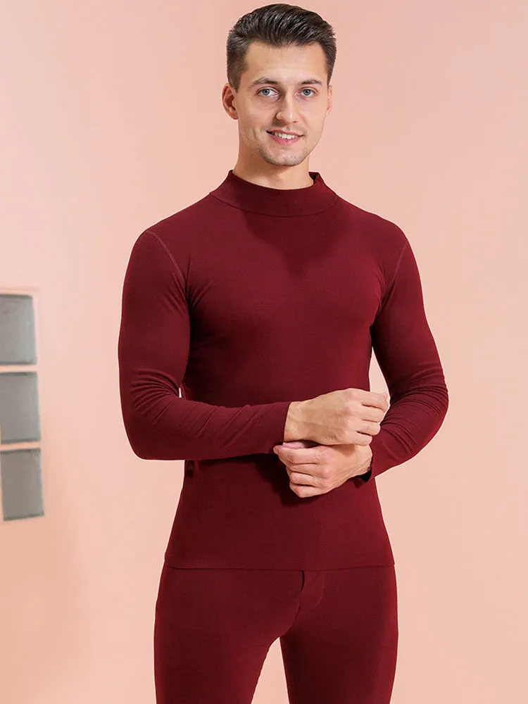 Mid Collar Fleece Thermal Underwear Couple Pajama Set