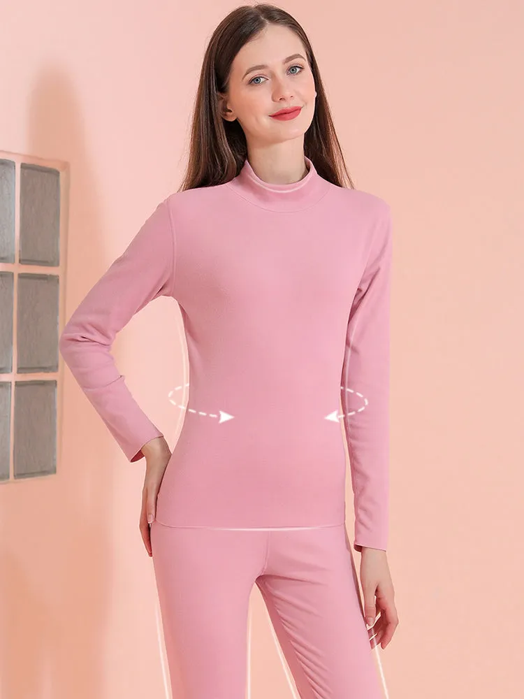 Mid Collar Fleece Thermal Underwear Couple Pajama Set