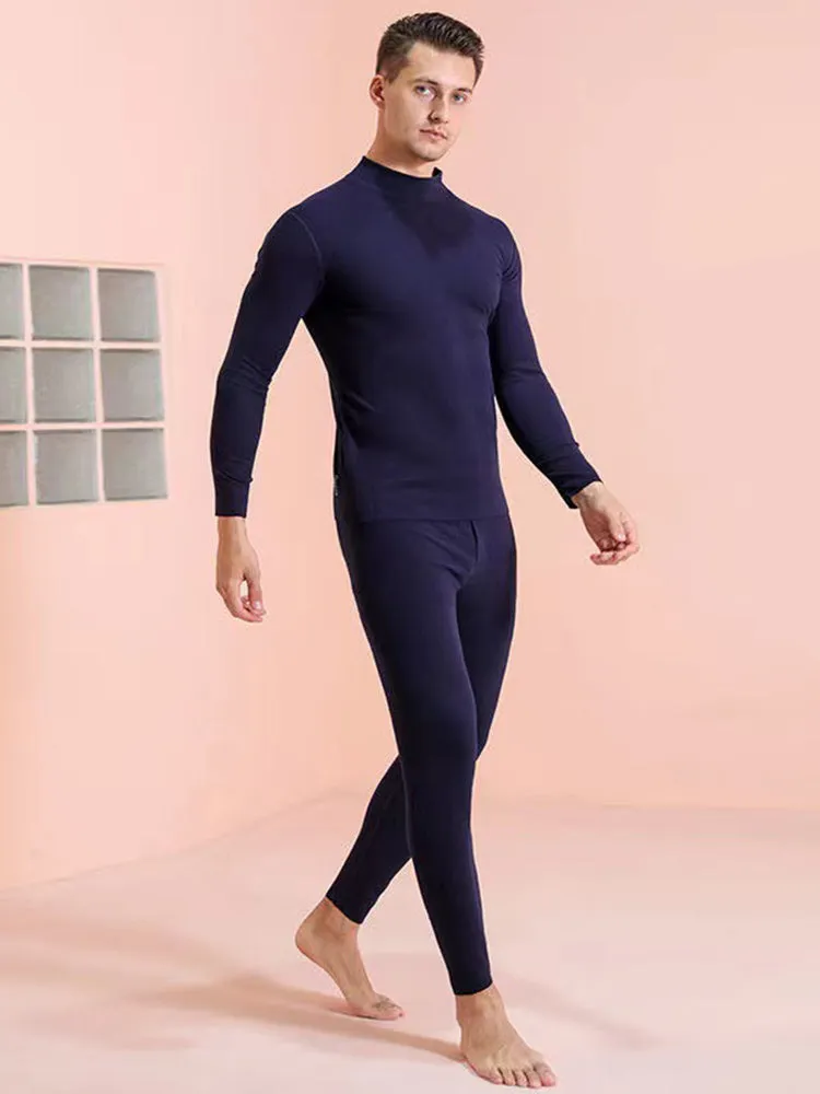 Mid Collar Fleece Thermal Underwear Couple Pajama Set