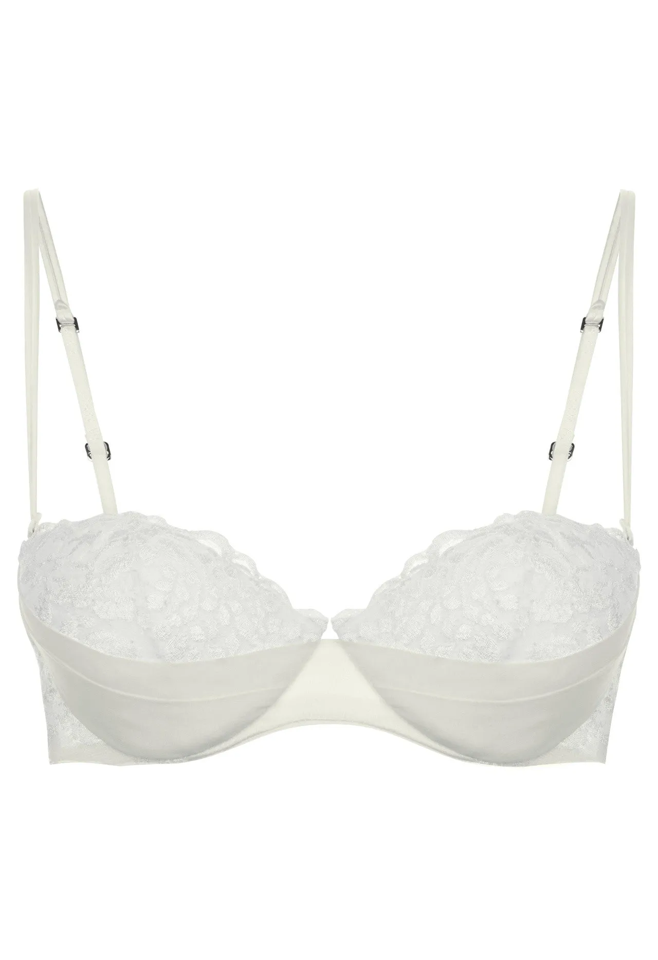 Off-White Bandeau Bra in Leavers Lace and Silk Georgette