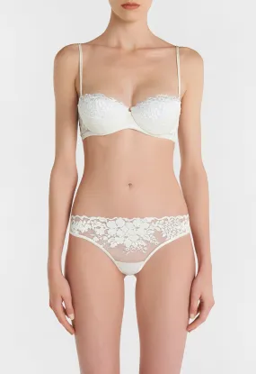 Off-White Bandeau Bra in Leavers Lace and Silk Georgette