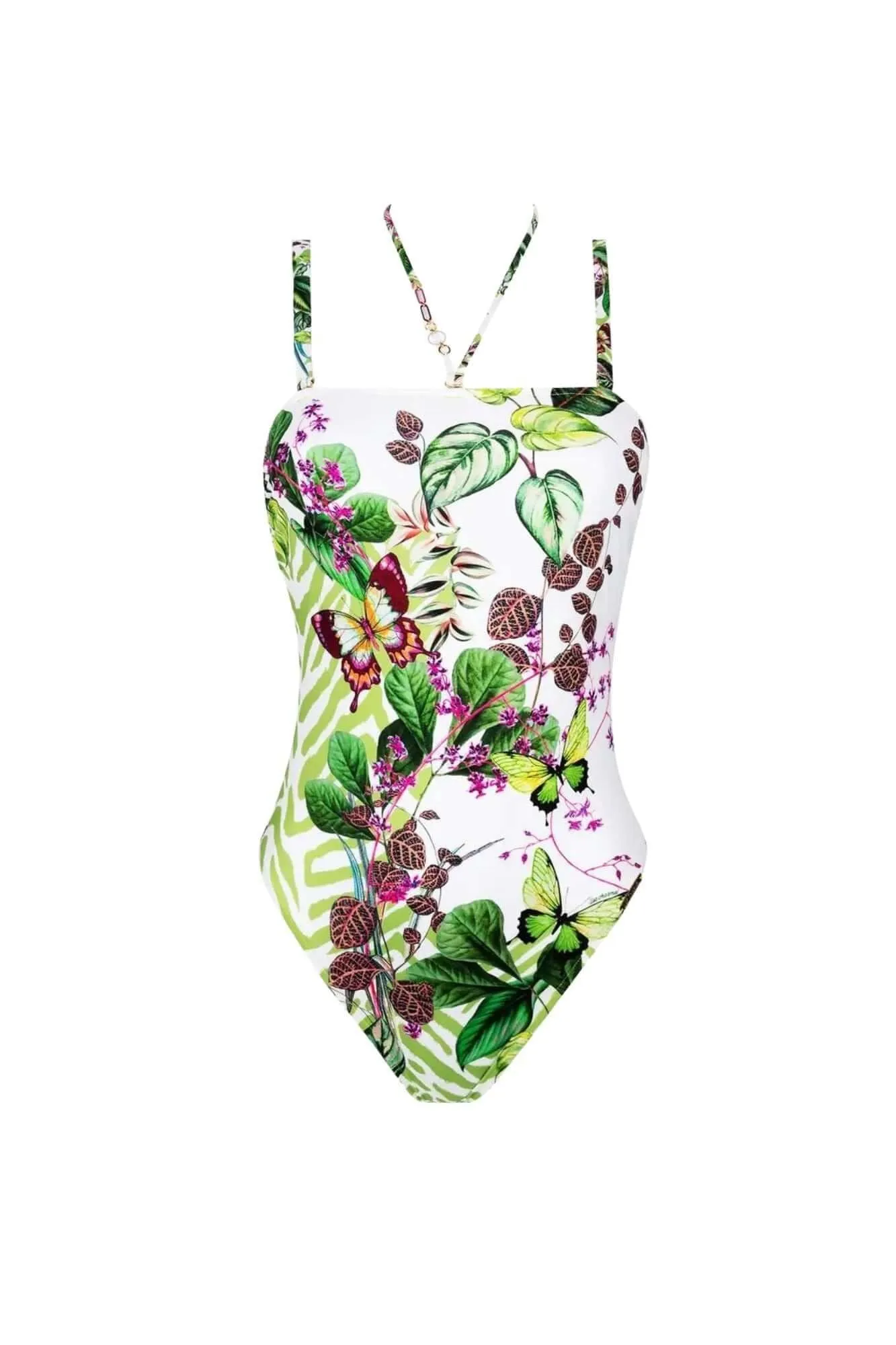 One-Piece Soft Cup Strapless Swimsuit in Lumiere Tropicale