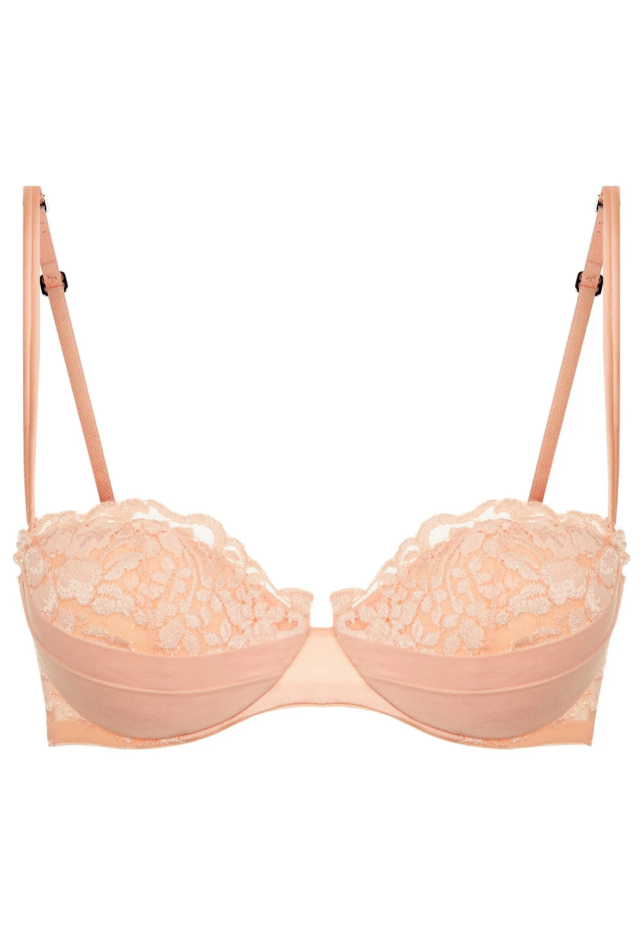 Peach Bandeau Bra in Leavers Lace and Silk Georgette