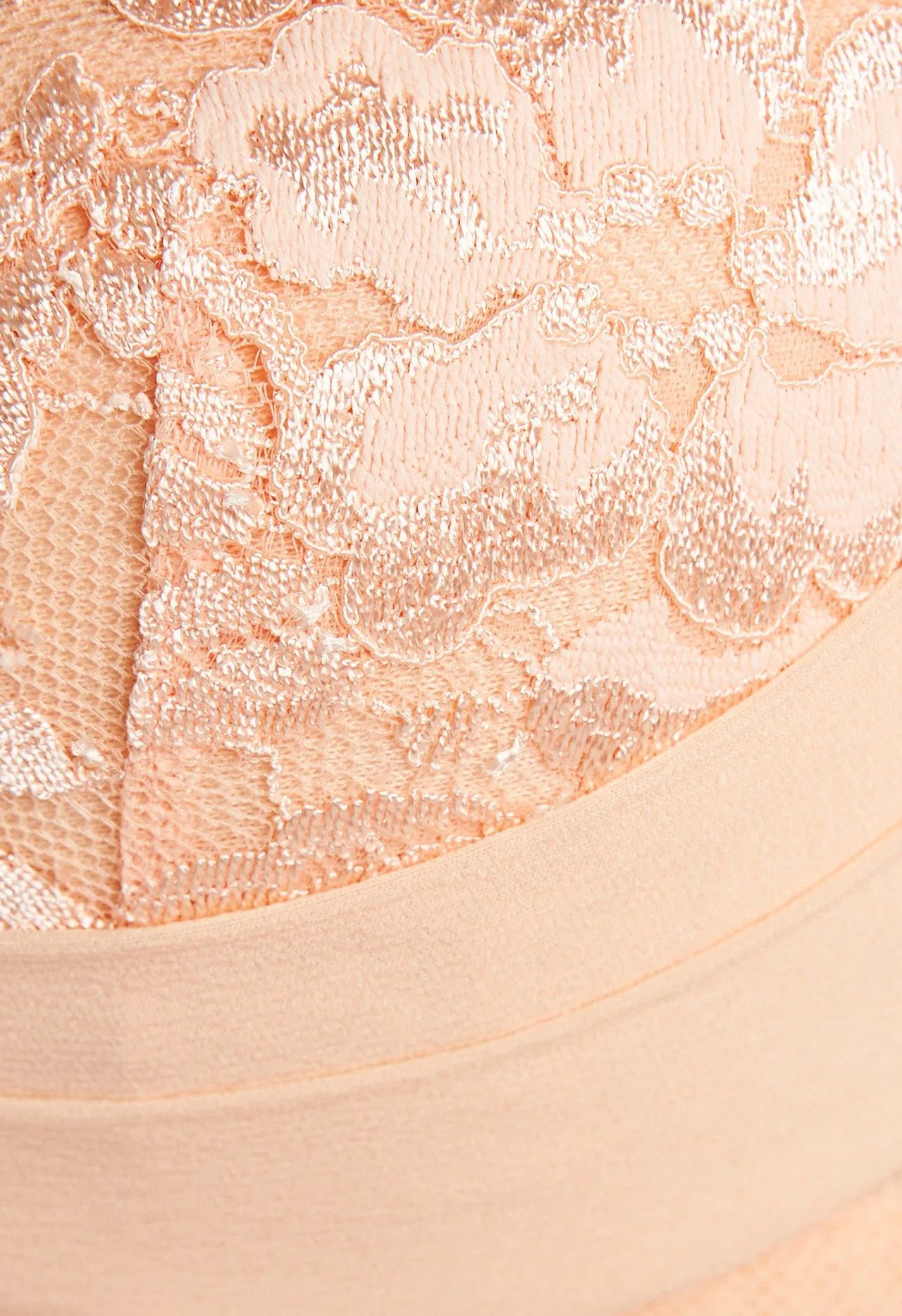 Peach Bandeau Bra in Leavers Lace and Silk Georgette