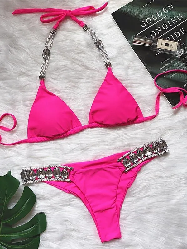 Plain Crystal Bandage Bikini