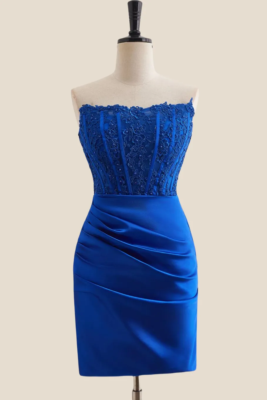 Royal Blue Appliques Ruched Bodycon Short Dress