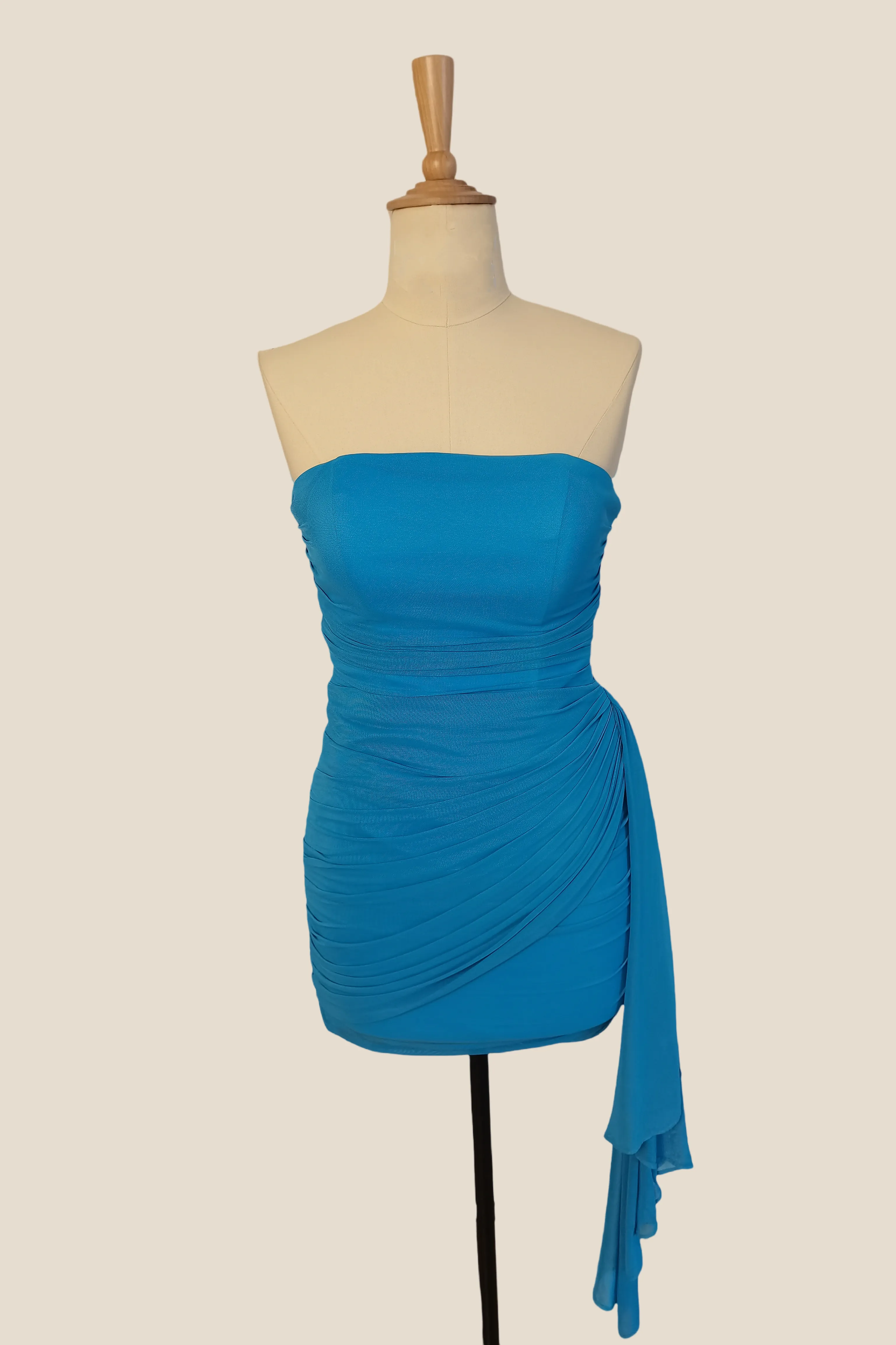 Strapless Blue Tight Short Dress with Shawl