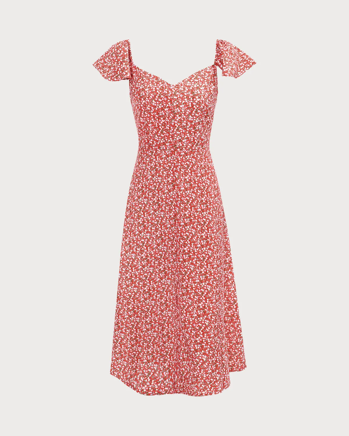 The Red V-Neck Front Slit Floral Midi Dress