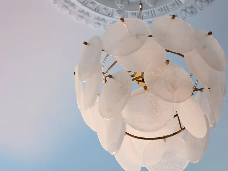 White glass disk chandelier ceiling light